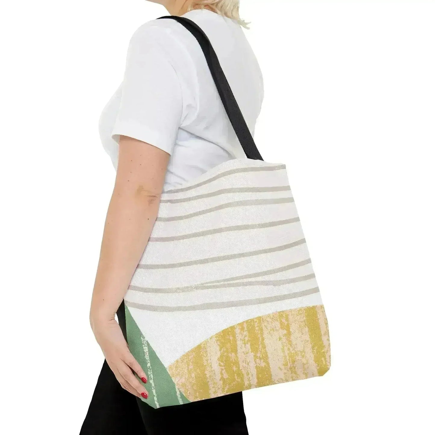 Large Tote Bag Green Textured Boho Pattern