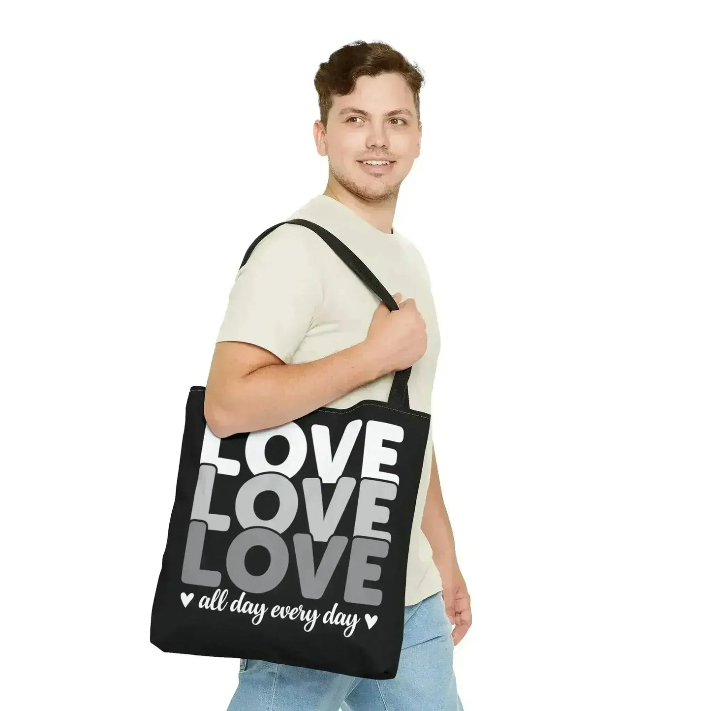 Large Tote Bag Love All Day Every Day White Grey Print