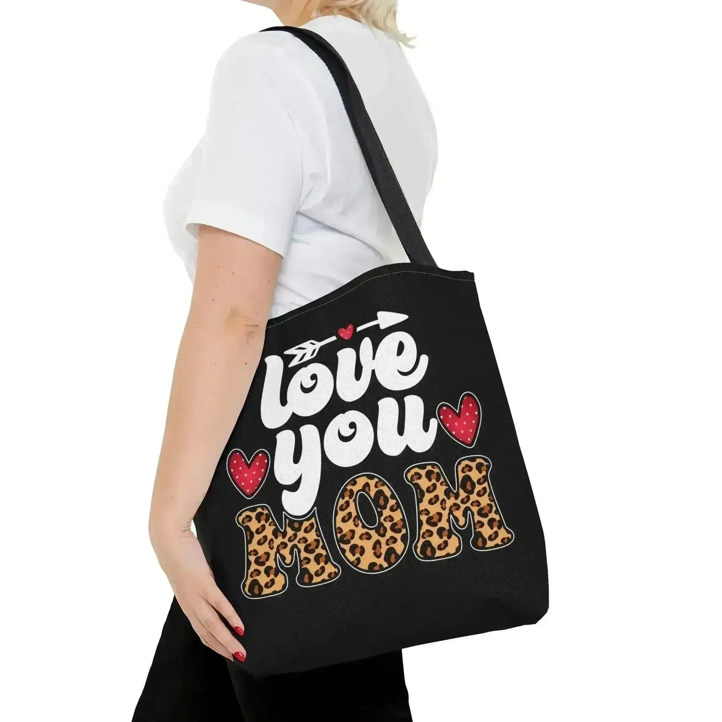 Large Tote Bag Love you Mom Leopard Print