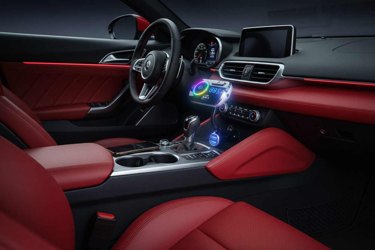 Car Bluetooth MP3 Player with Atmosphere Light and Bluetooth 5.0 for Lossless Music Playback