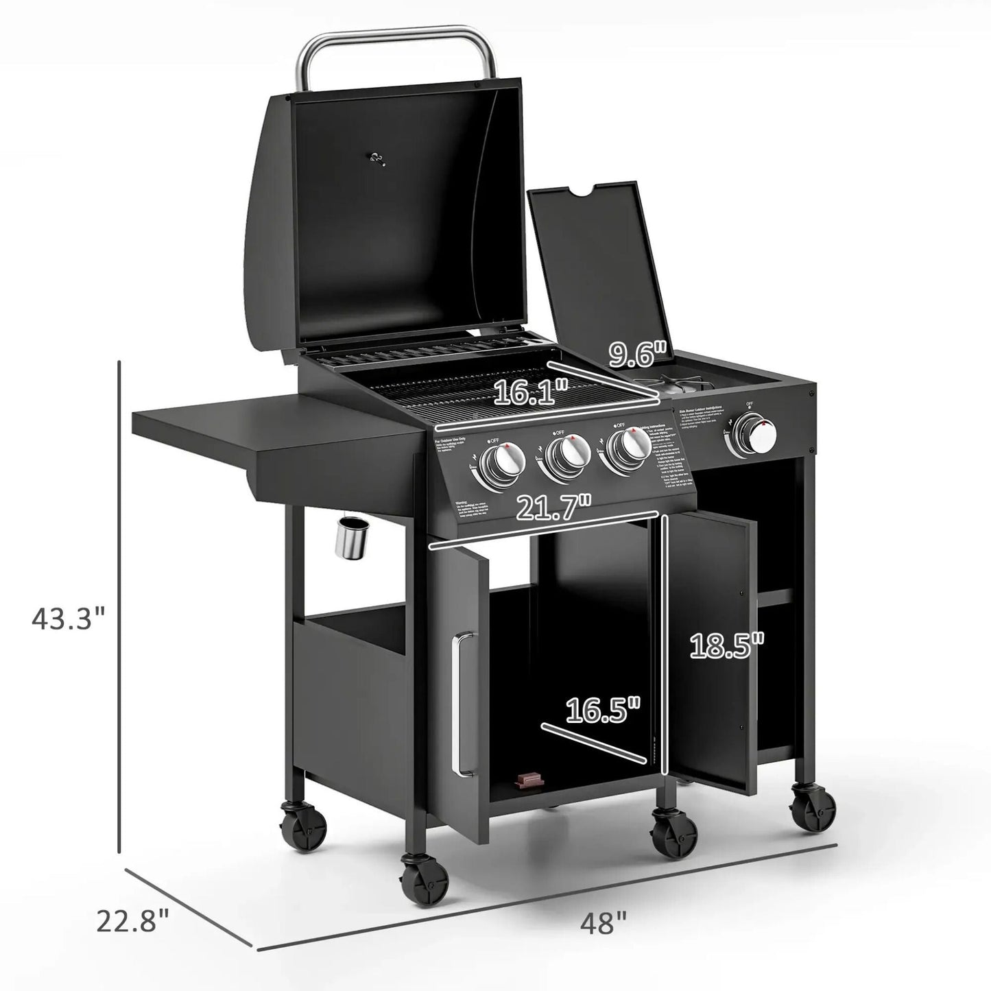 Castelle Flame 15K BTU Barbecue Propane Liquid Propane Grill With Side Burner (SAK53481)