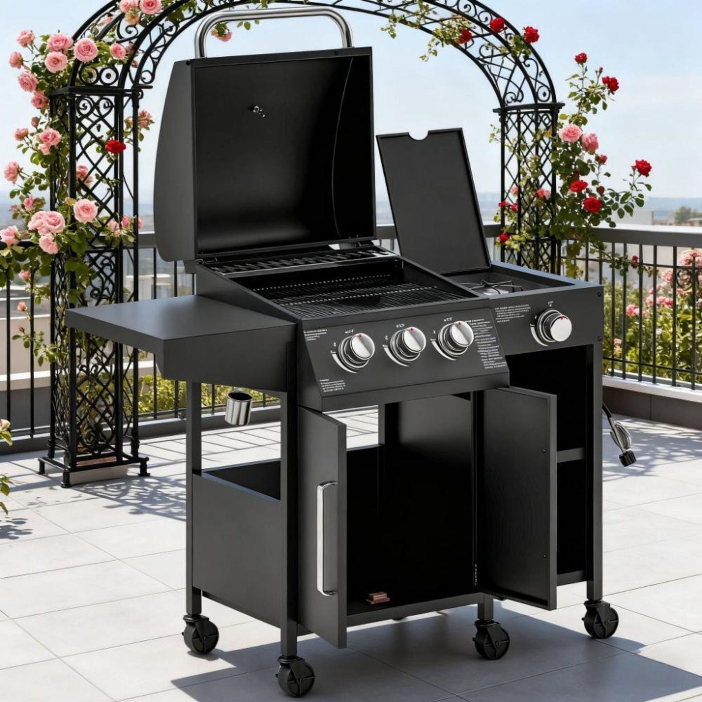 Castelle Flame 15K BTU Barbecue Propane Liquid Propane Grill With Side Burner (SAK53481)