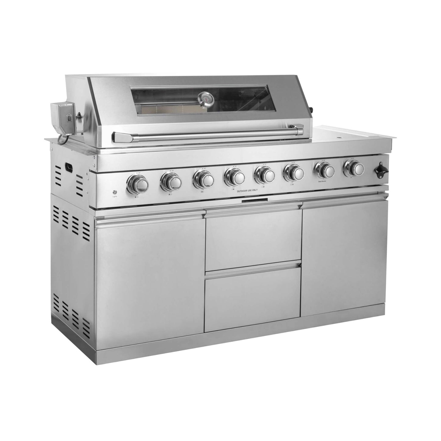 Castelle Flame Capri 96-Inch 6-Burner 85000 BTU Outdoor Kitchen Liquid Propane Grill Island With Fridge (SAK42895)