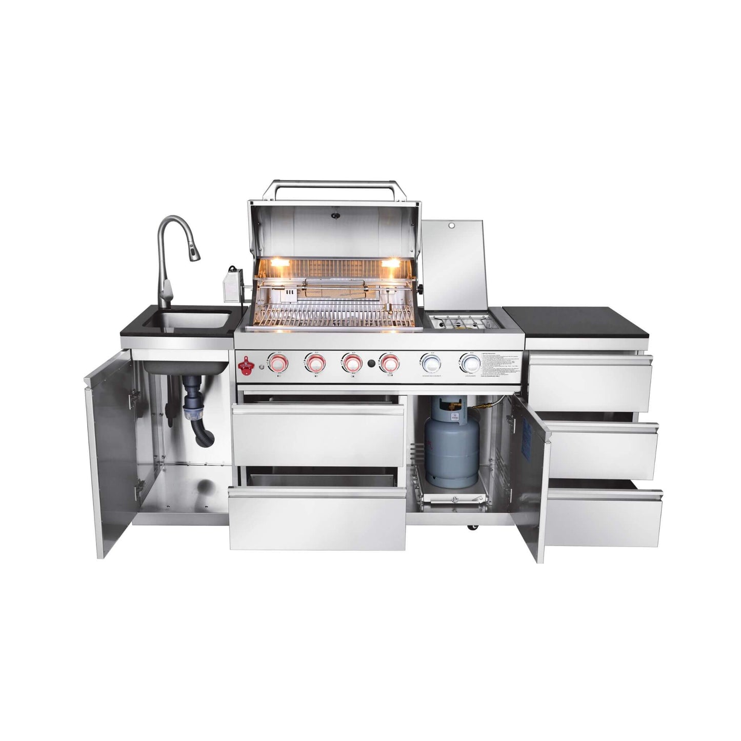 Castelle Flame Deluxe 4-Burner 72000 BTU Stainless Steel Liquid Propane Grill Island (SAK31425)