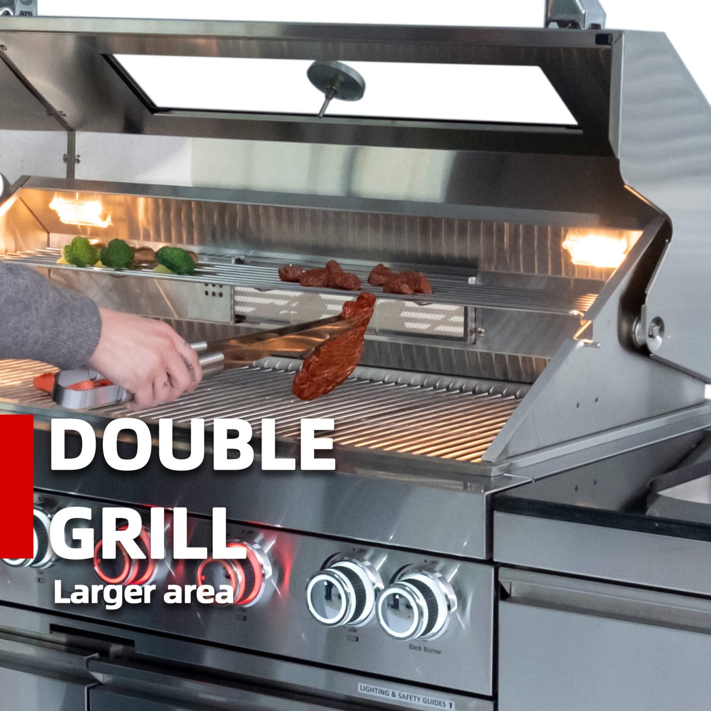 Castelle Flame Valmont 43-Inch 6-Burner 85K BTU Outdoor BBQ Kitchen Grill Island With Granite Countertops, Rotisserie Kit, Cabinets, And Sink (SAK73518)
