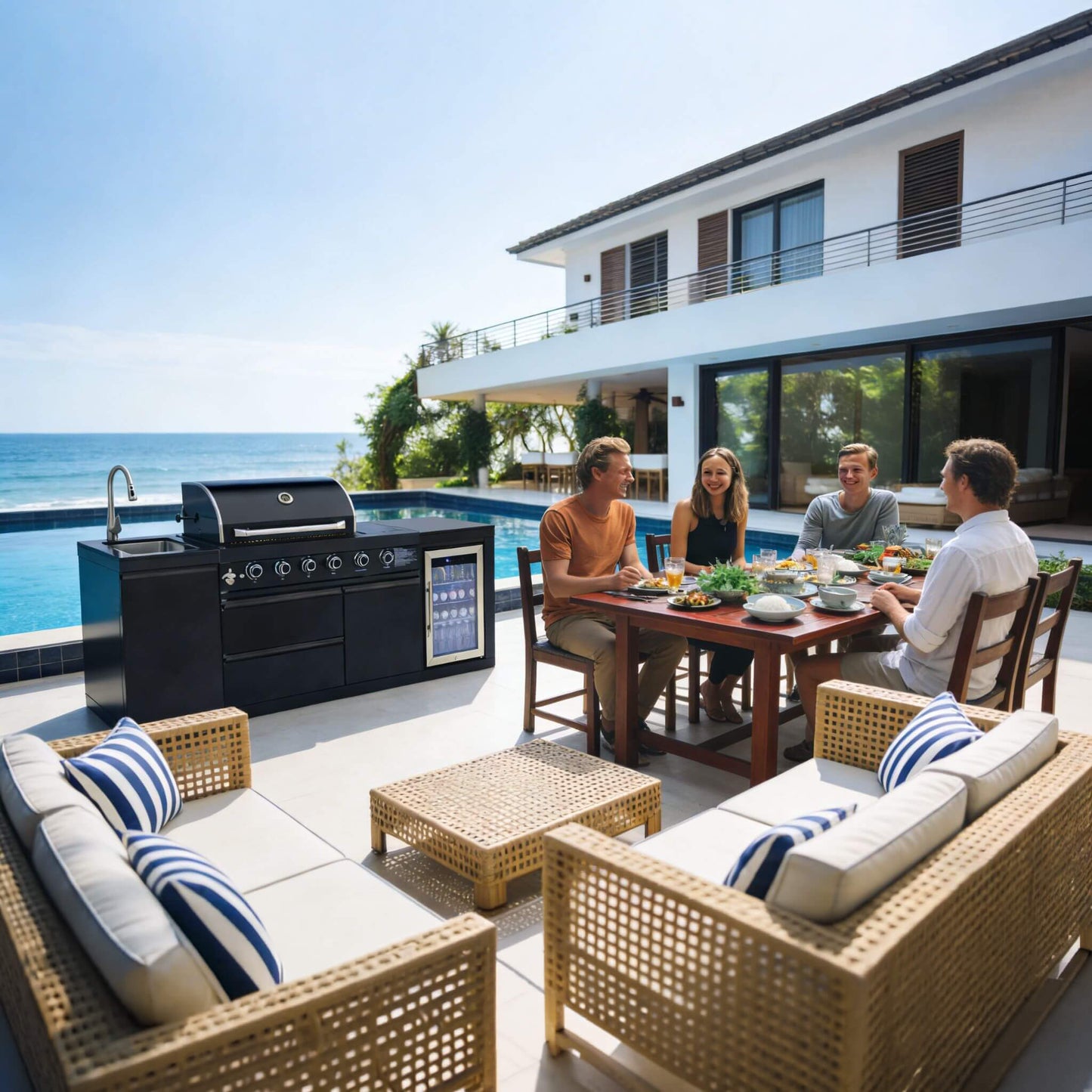 Castelle Flame Monarch 4-Burner 72000 BTU Liquid Propane Grill Island With Fridge And Sink (SAK68127)