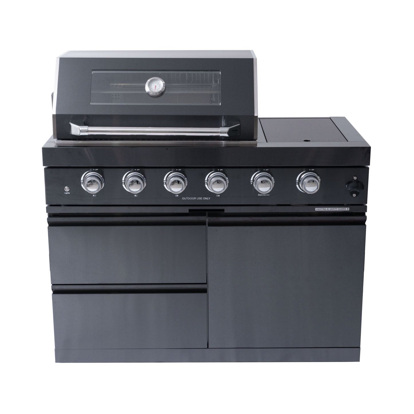 Castelle Flame Ember Premium Black Stainless Steel 4-Burner Liquid Propane Kitchen Grill Island With Rotisserie Kit (SAK48157)