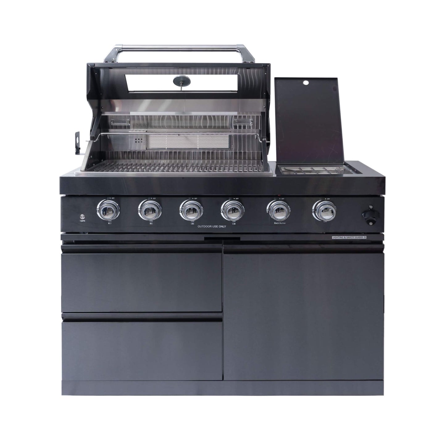 Castelle Flame Ember Premium Black Stainless Steel 4-Burner Liquid Propane Kitchen Grill Island With Rotisserie Kit (SAK48157)