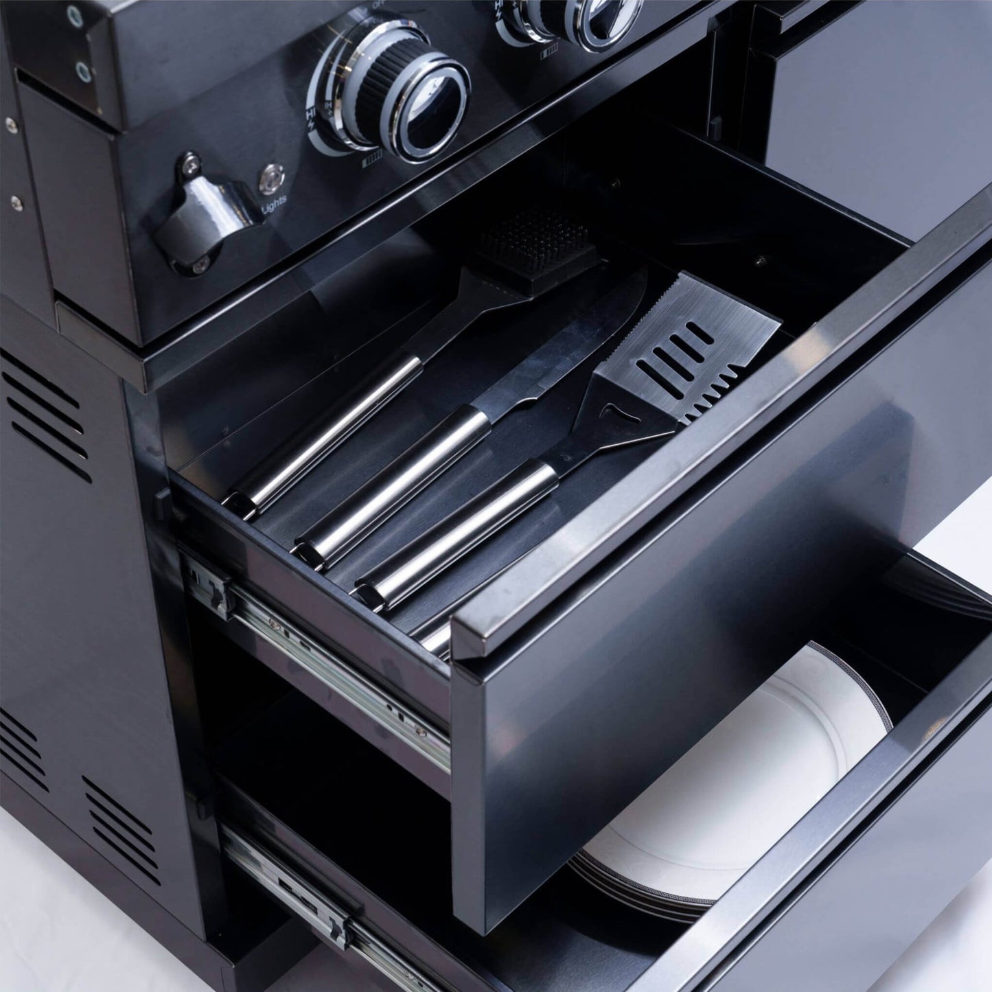 Castelle Flame Inferno Premium Black Stainless Steel 6-Burner Liquid Propane Kitchen Grill Island With Rotisserie Kit (SAK82641)