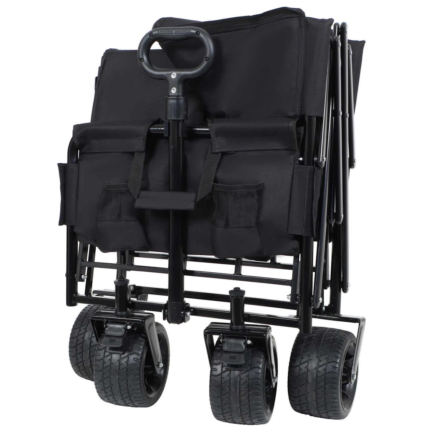 3-in-1 Convertible Folding Wagon Cart with Bench Seat & Storage