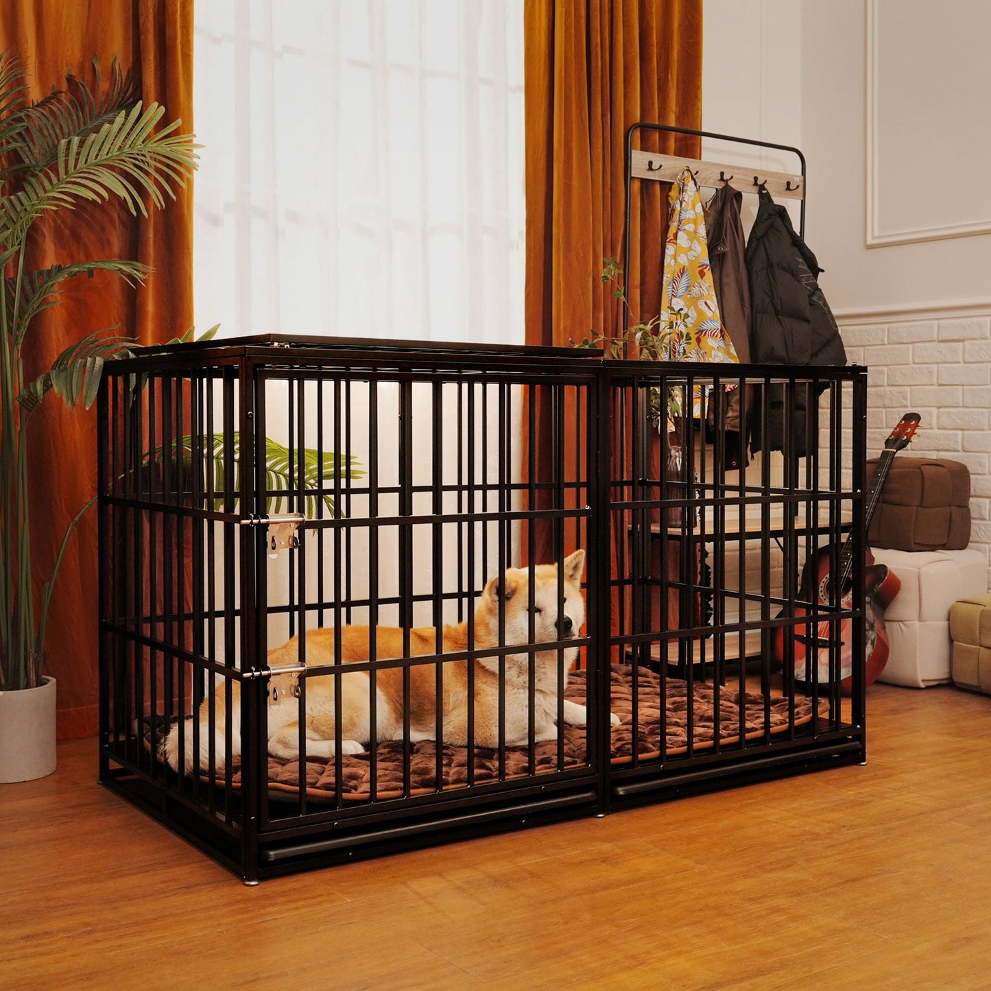 Extra Large Heavy Duty Dog Crate With Removable Pans For Dogs - Black