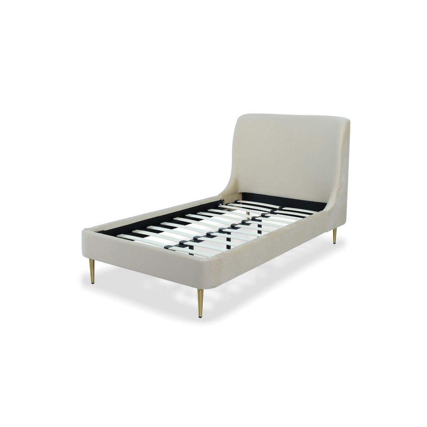 Mid-Century Modern Upholstered Bed With Curved Headboard