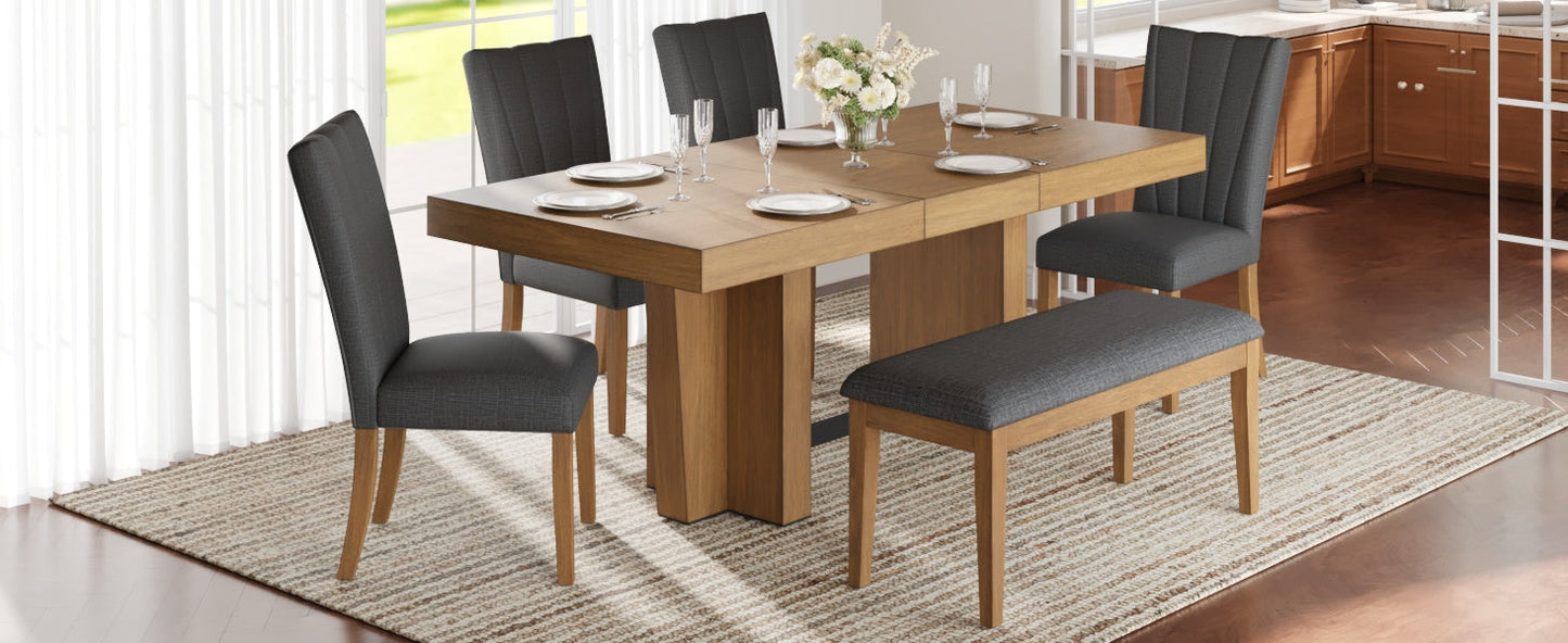 TOPMAX Farmhouse Extendable Wood Dining Table Set for 6