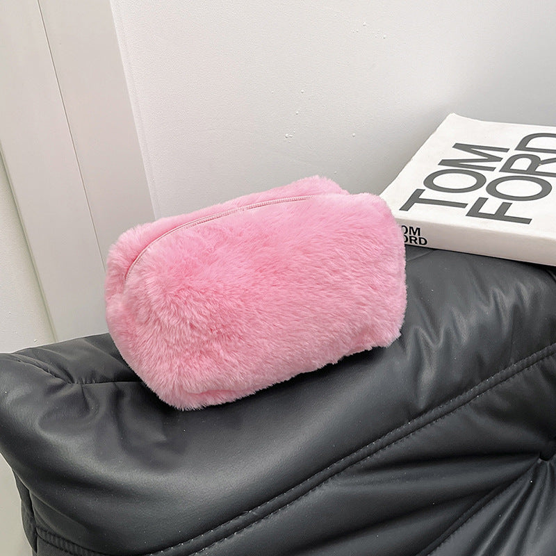 Large-Capacity Soft And Fluffy Plush Makeup Bag For Girls