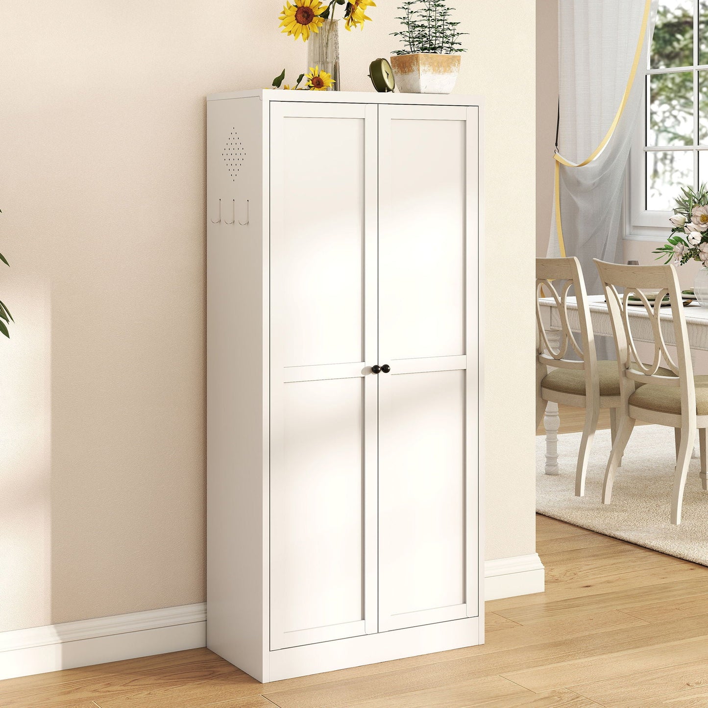 Kitchen Pantry Cabinet Adjustable Storage With 4 Shelves, Heavy Duty Freestanding Pantry Organizer - White