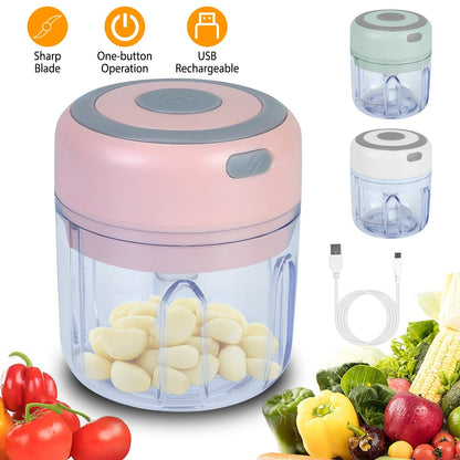 Mini Electric Garlic Chopper 8.45OZ Cordless Garlic Mincer Food Chopper Rechargeable Food Blender Chili Nut Onion Pepper Meat Ginger Baby Food