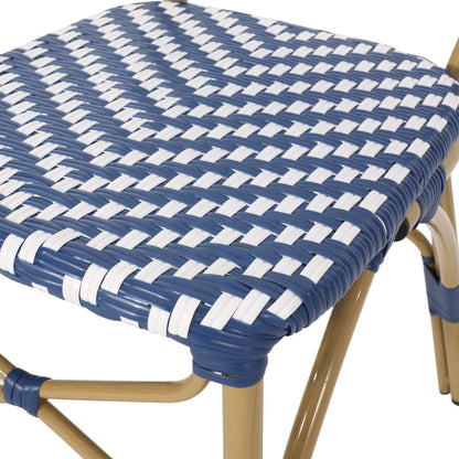Outdoor Rattan and Aluminum French Armless Bistro Chairs Set - Navy Blue