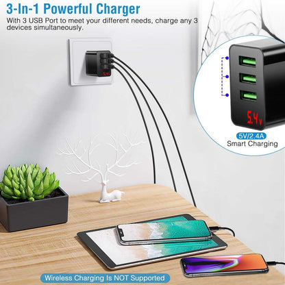 3 Packs 3-Port USB Wall Charger USB Hub Charger Wall Power Charging Plug Adapter Fit For Samsung Galaxy S9/S8 Note 8/9 iPhone Pad Tablet and More USB