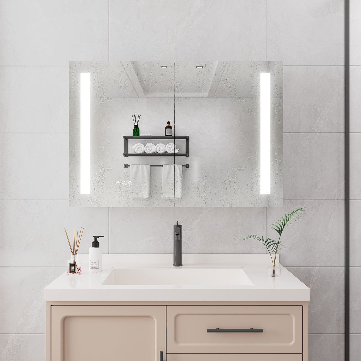 LED Medicine Cabinet With Mirror, Double Door With Defogger, Dimmer, Surface Mount