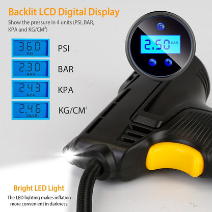 Portable Car Tire Inflator DC 12V Digital Car Air Pump Compressor Electric Air Pump w/LED Light 150PSI
