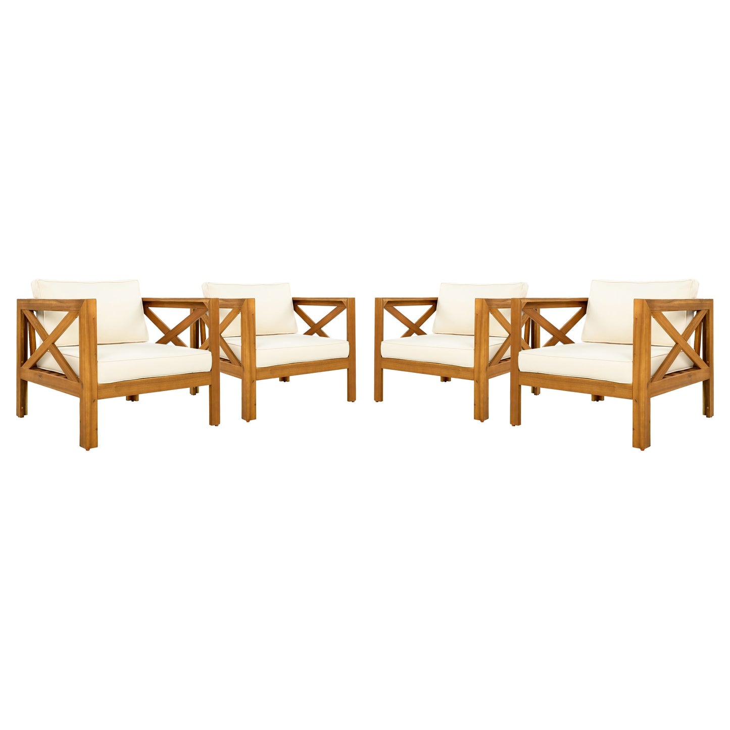 Outdoor Acacia Wood Club Wooden Armchair with Cushions (Set of 2)