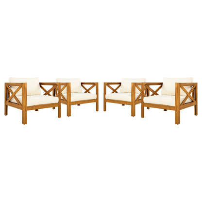 Outdoor Acacia Wood Club Wooden Armchair with Cushions (Set of 2)