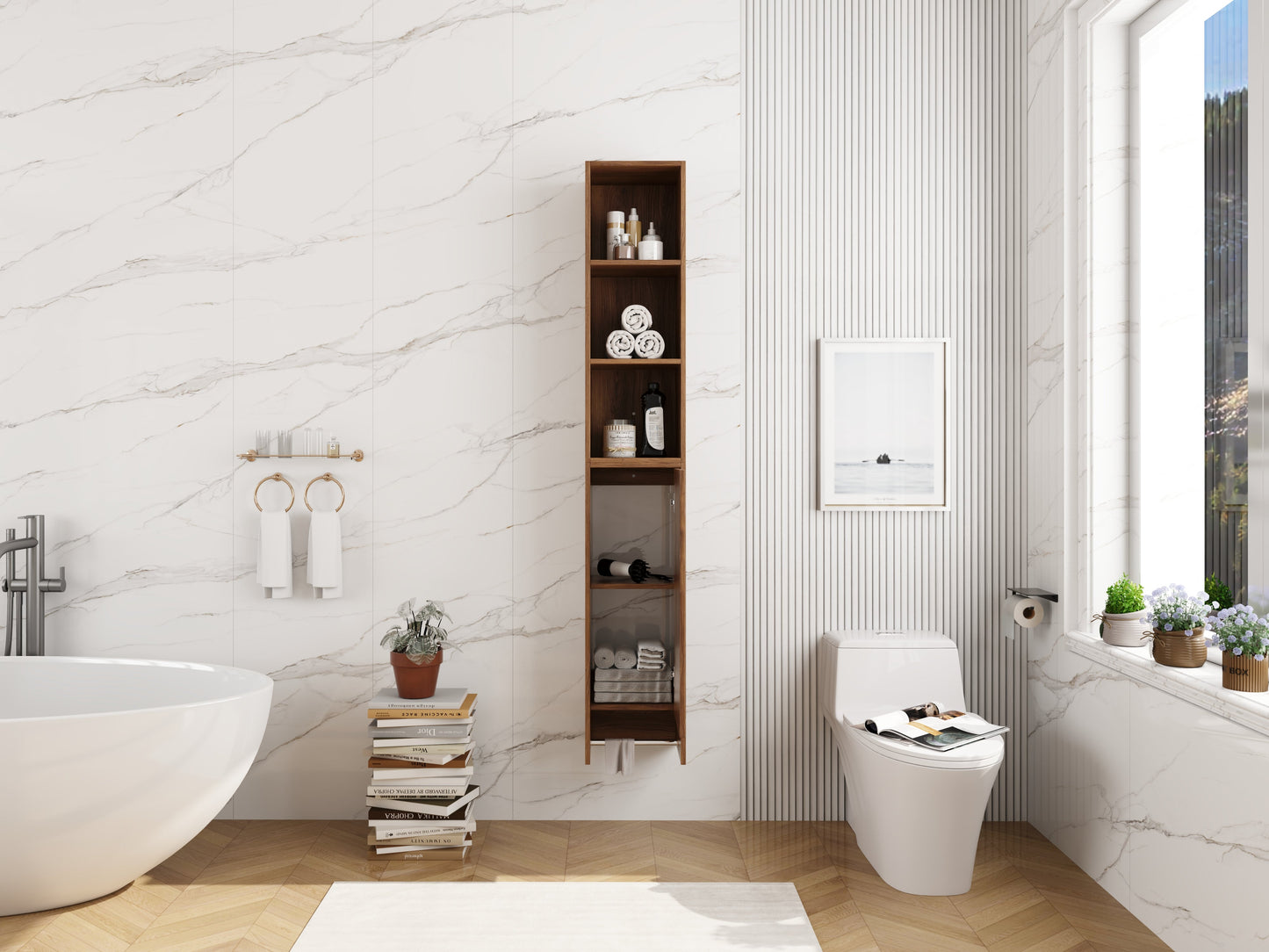 24 Inch Wall-Mounted Side Cabinet and Storage Shelves Combination