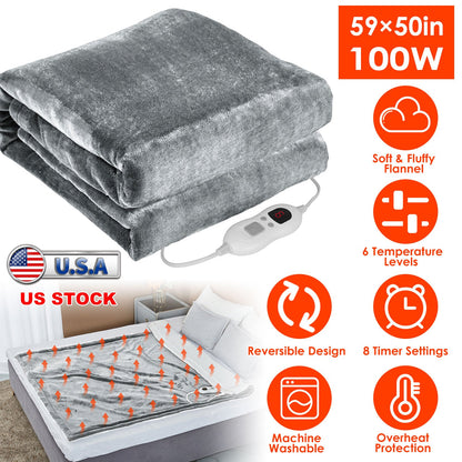 Electric Heated Flannel Throw Blanket 59x50in with 6 Heat Settings