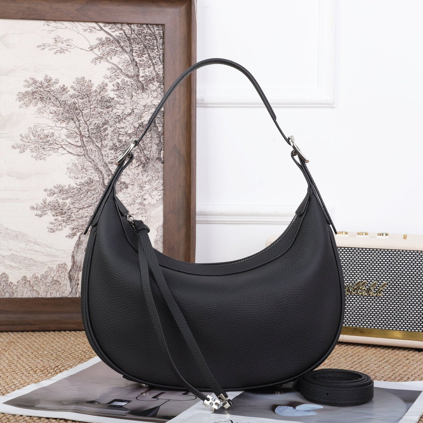 Cross-border Fashion Minimalist Top-grain Leather Dumpling Bag, Genuine Leather Women's Bag, Light Luxury Shoulder And Crossbody Half-moon Underarm Bag