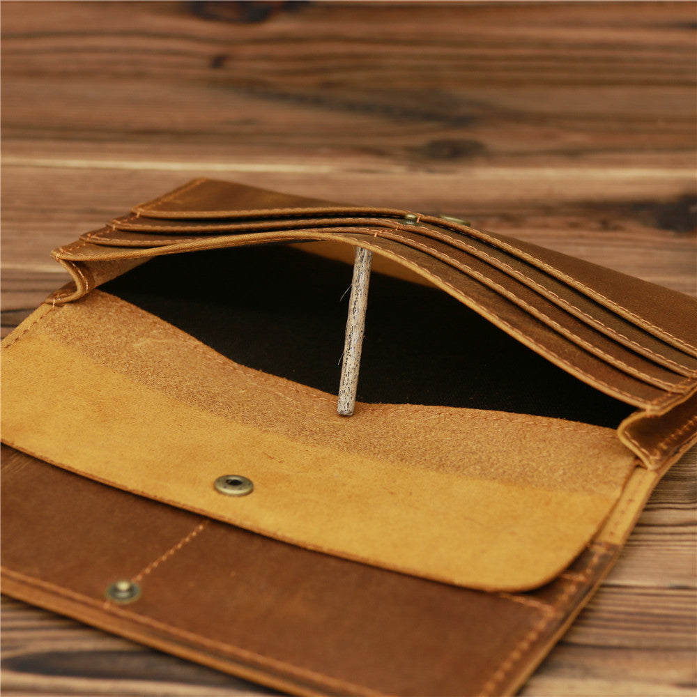 Retro Crazy Horse Leather Men's Long Wallet Handbag