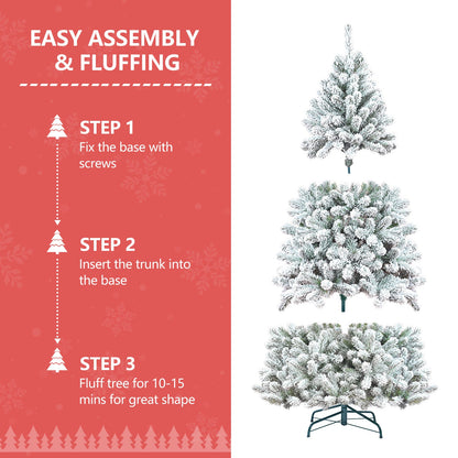 7FT Flocked Christmas Tree with Pine Cones