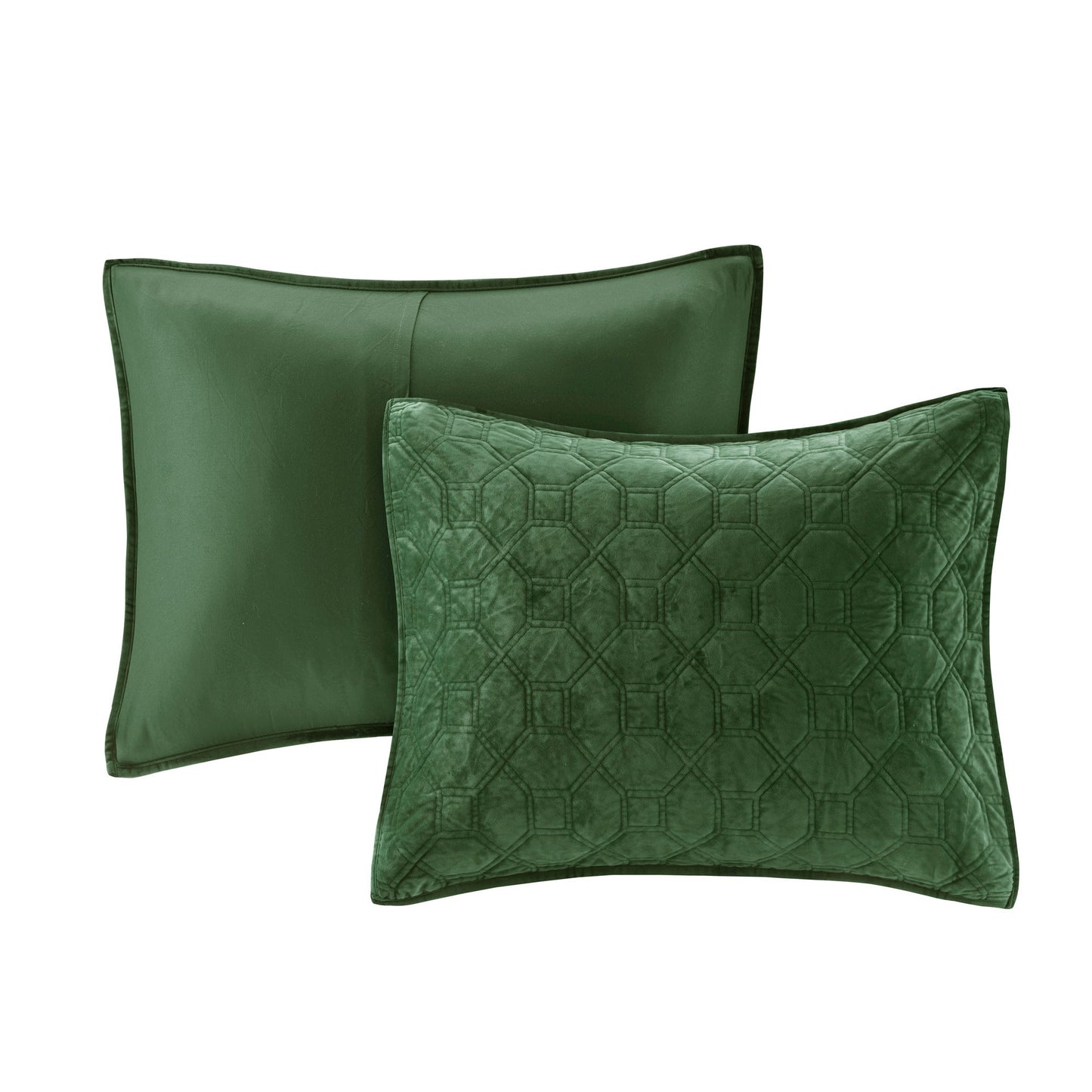 3 Piece Velvet Quilt Set Green Full/Queen