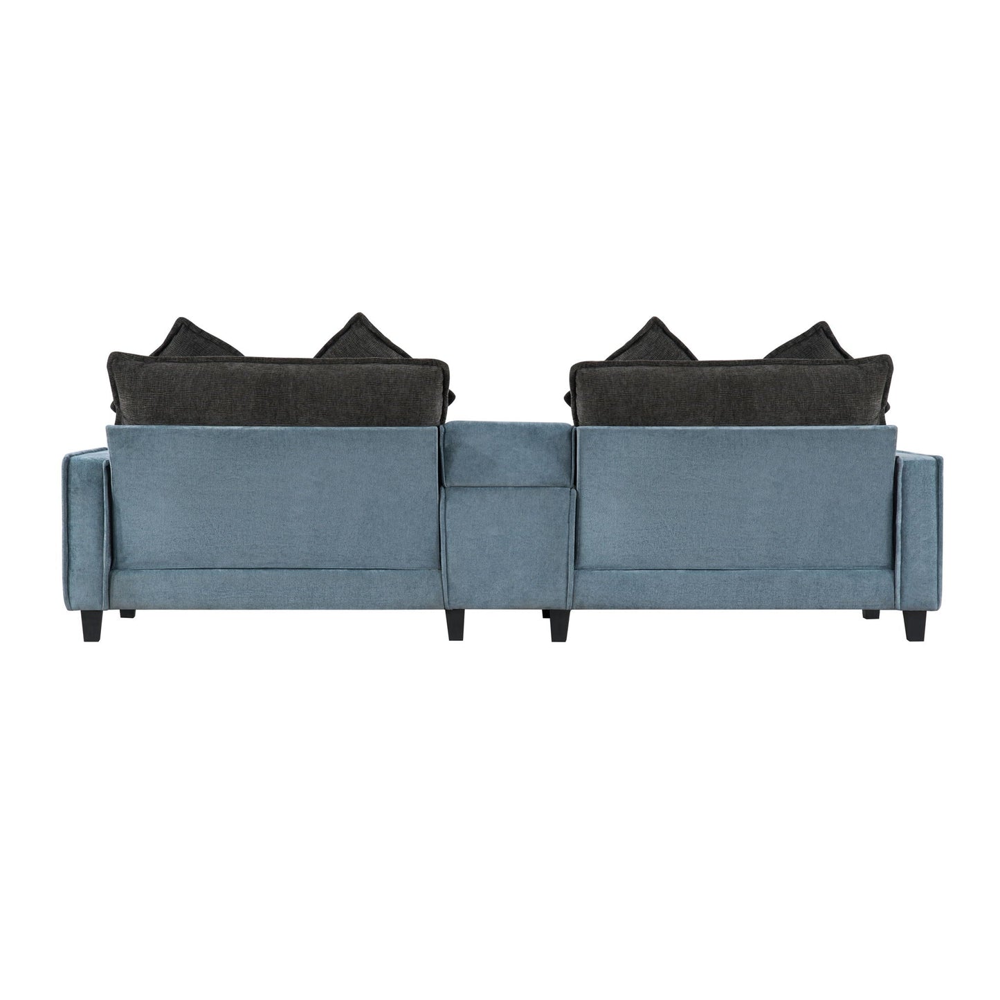 Sectional Sofa With Removable Ottomans, USB Ports, Cup Holders & Storage - Gray / Light Blue
