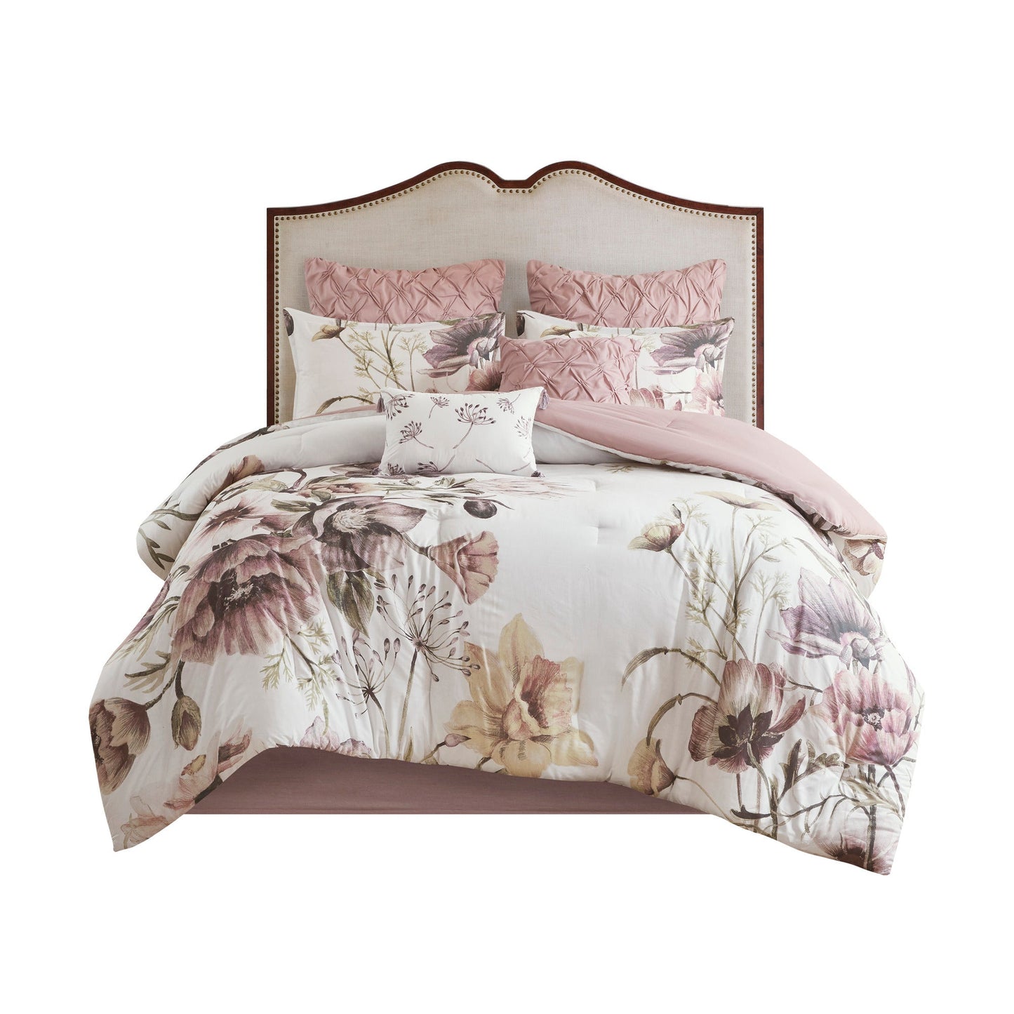 8 Piece Cotton Printed Comforter Set Blush California King