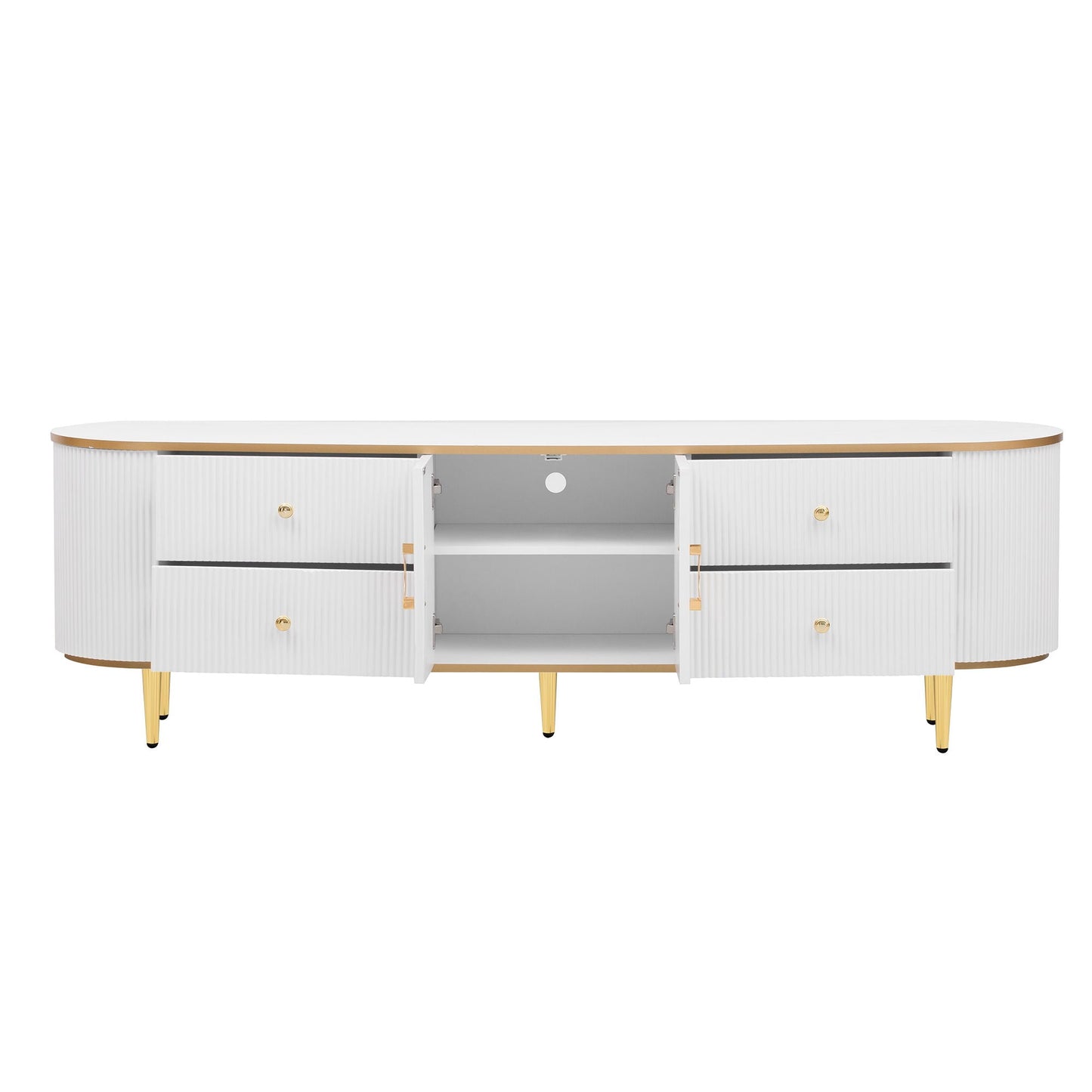 Modern TV Stand For TVs Up To 80", Entertainment Center With 4 Drawers And 1 Cabinet, Wood TV Console Table With And Handles For Living Room - White