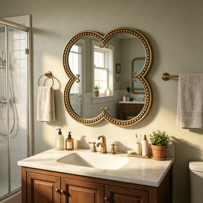 Quatrefoil Mirror with Large Beaded Metal Frame