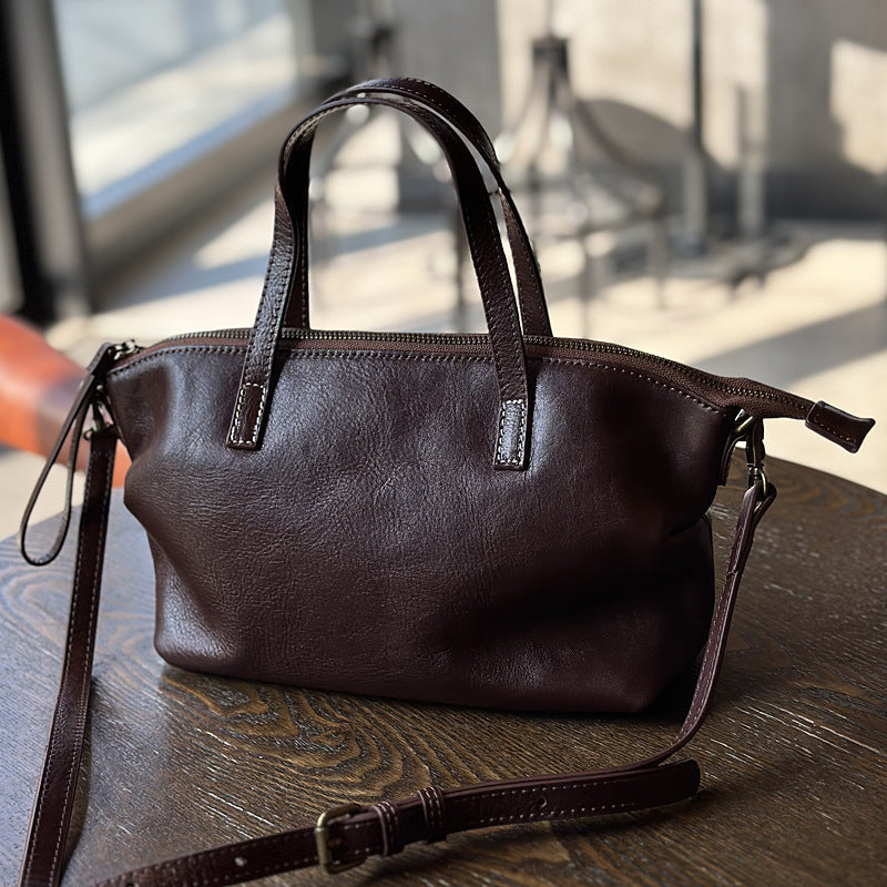 Cowhide Tree-bark Textured Wrinkled Single-shoulder Crossbody Bag