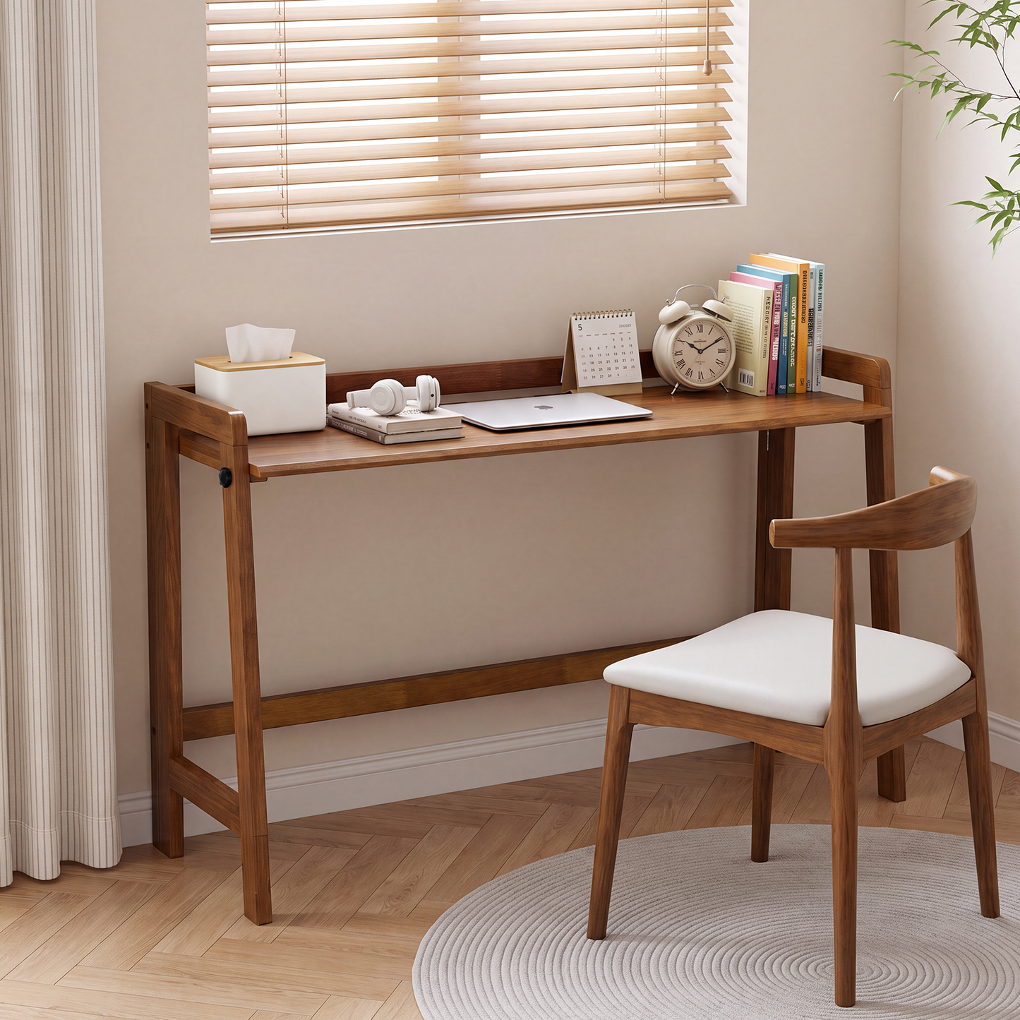 Solid Wood Folding Desk, 49" Mid Century Modern Computer Desk