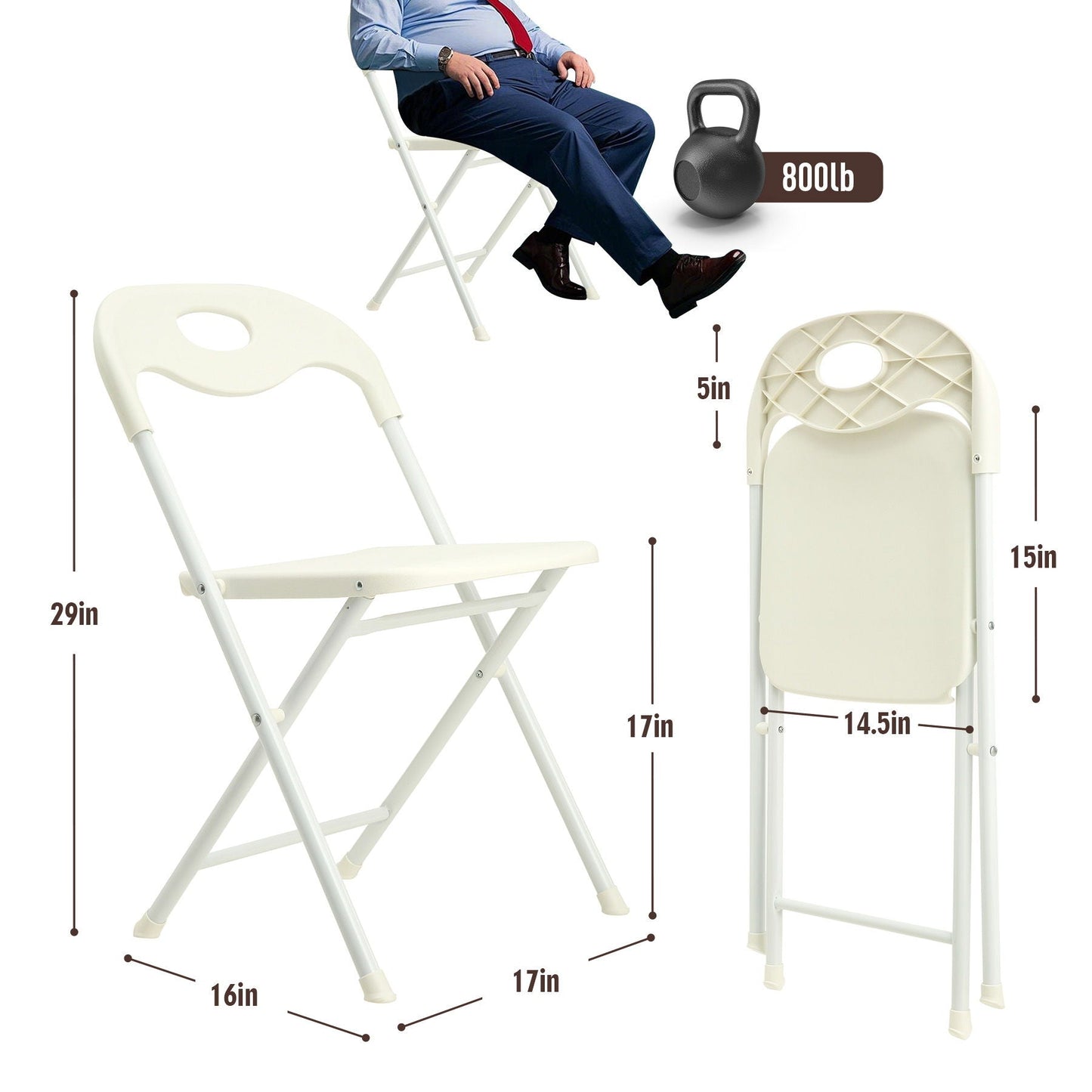 Folding Chairs, Stackable & Waterproof (Set of 4) - White