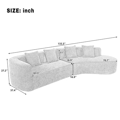 U_Style 132" Modern Sectional Sofa with Curved Design