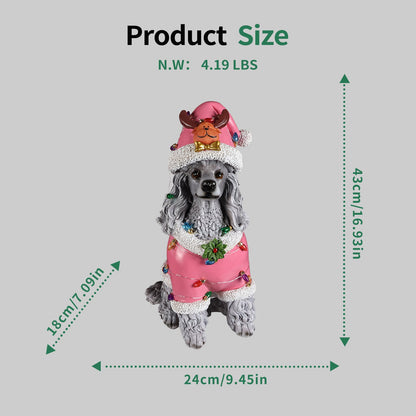 Christmas Poodle Statue, Holiday Dog Figurine