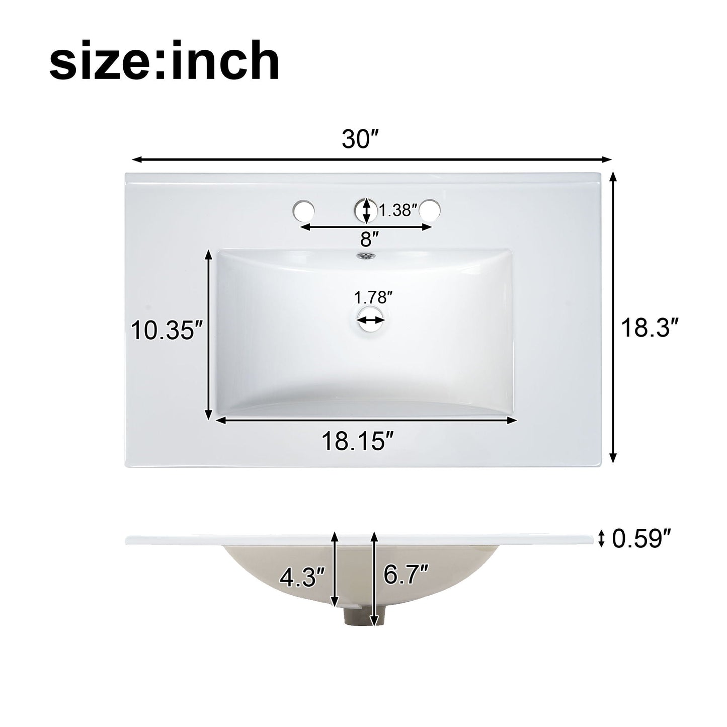 Bathroom Vanity With Sink, 1 Divided Drawer And 2 Soft Close Doors With Double Shelf
