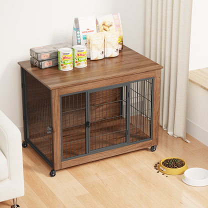 38.6" Dog Crate Furniture with Wheels for Small Dogs