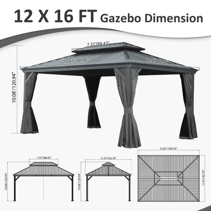 12' x 16' Hardtop Gazebo with Dual-Layer Roof
