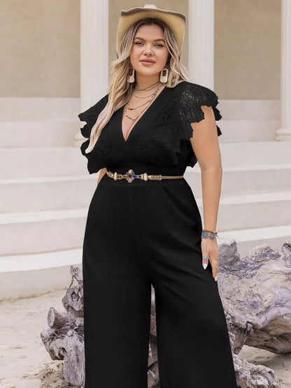 Lace Cap Sleeve Wide Leg Jumpsuit