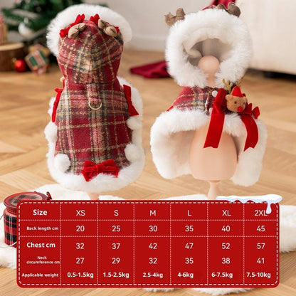Plaid Christmas Pet Cloak With Fleece Lining