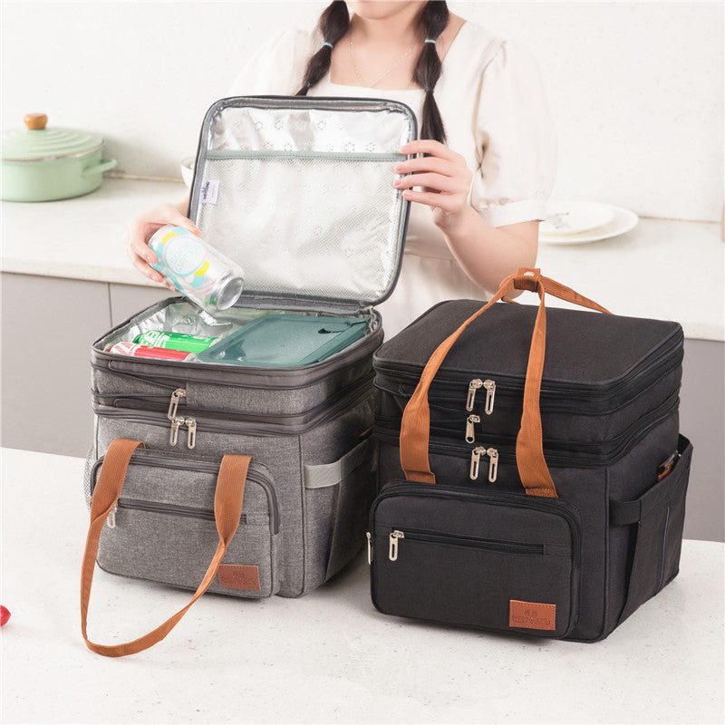 Double-layer High-capacity Lunch Bag With Thermal Insulation For Picnics