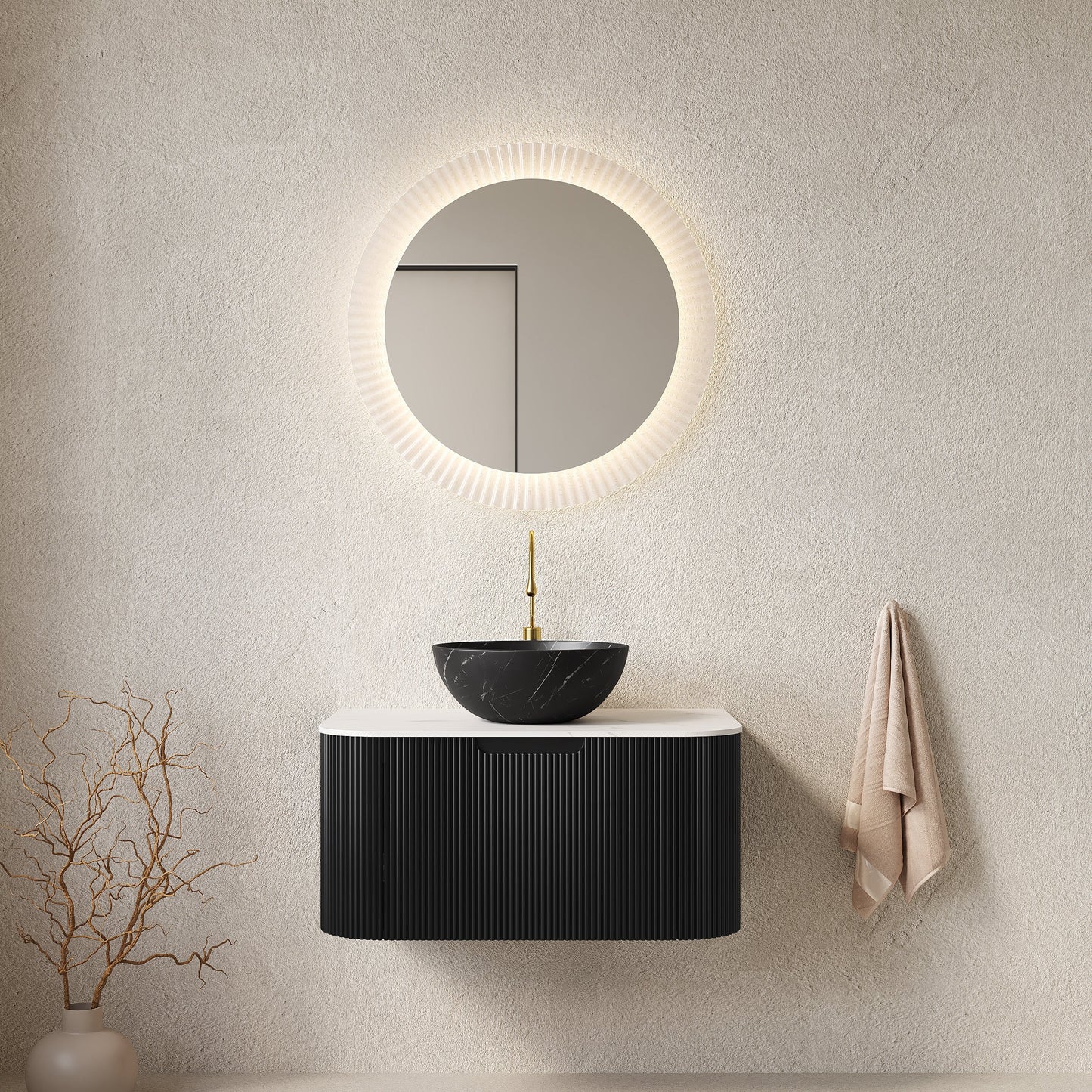 DINA 30" Bathroom Vanity & Sink with Floating Curved Edges