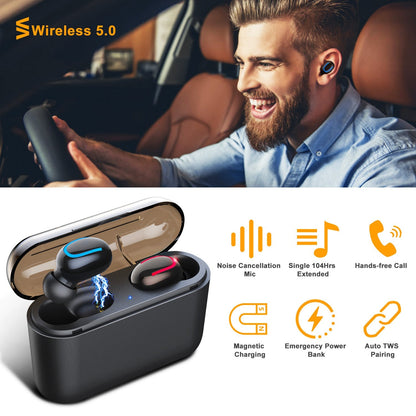 TWS Wireless 5.0 Earbuds In-Ear Stereo Headset Noise Canceling Earphone Headsets w/Mic Magnetic Charging Dock for Driving Working Travelling