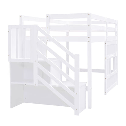Loft Bed With Storage Staircase, Window & LED Light